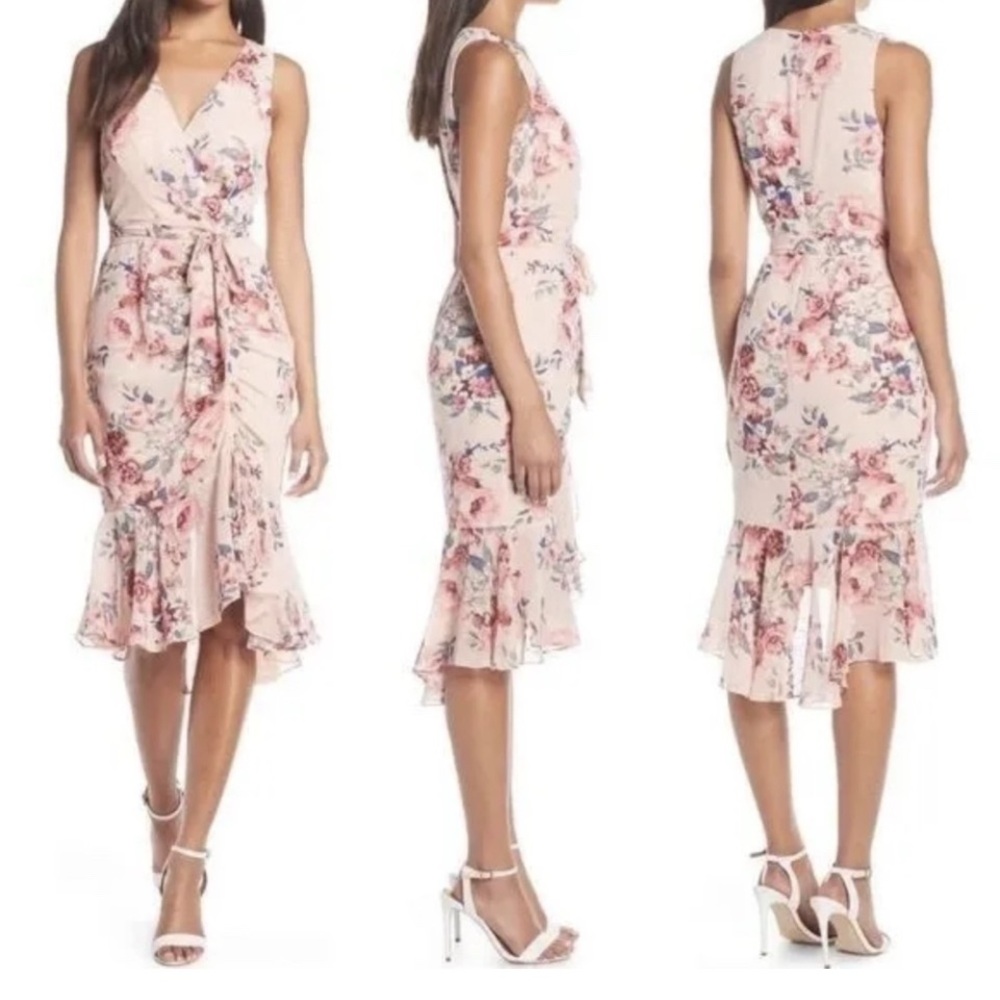 Eliza J Floral High Low Dress in Pink and White